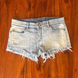 Blank NYC Light Blue Frayed Hem Denim Shorts